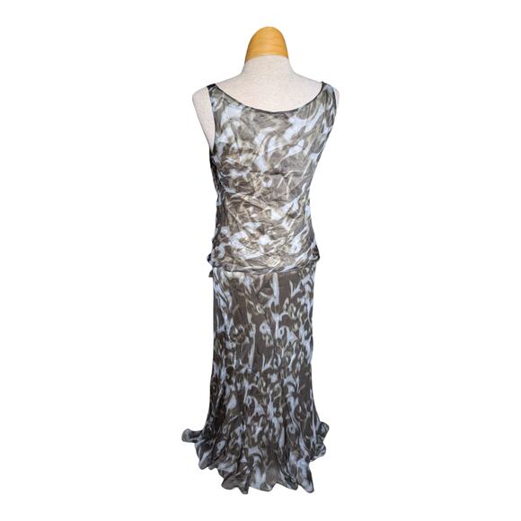 Peter Cohen 2 Pc 100% Silk Gray White Abstract Print Tank Top Skirt Set Sz S - Picture 3 of 5